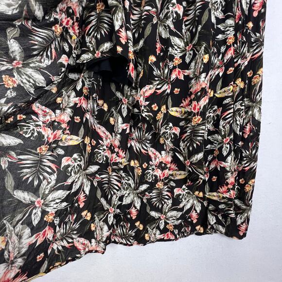 Style & Co Black Tropical Printed Flowy Pull On Midi Hi-Lo Layered Skirt L - Picture 8 of 13